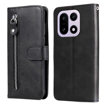 OnePlus 15 5G Plånboksfodral Zipper Pocket Konstläder - Svart