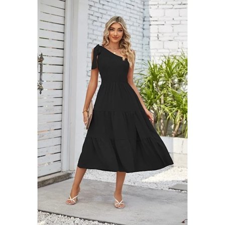 Kortermede maxikjoler for kvinner Black_tfrf Black M