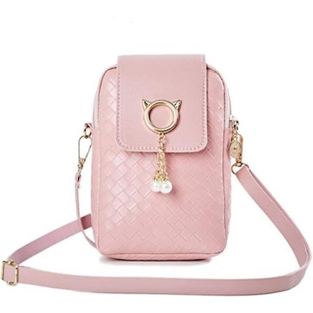 Dam Mini Crossbody PU Mobiltelefon Axelväska, Dam Zipper Telefon Plånbok Smart Plånbok Mobiltelefon Väska Med Justerbar Axelrem För Resa Pink