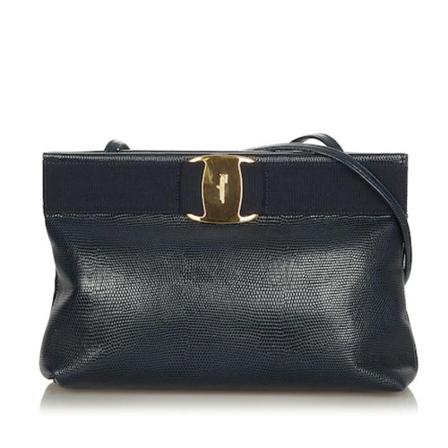 Salvatore Ferragamo Pre-owned, Vara Bow Embossed Leather Crossbody Bag Blauw, Dames, Maat:ONE Size