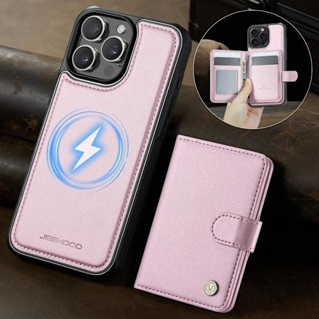 (For iPhone 17) Magnetisk PU-lær telefonveske med avtakbar lommebok og støtte, RFID-beskyttelse, 6 kortspor