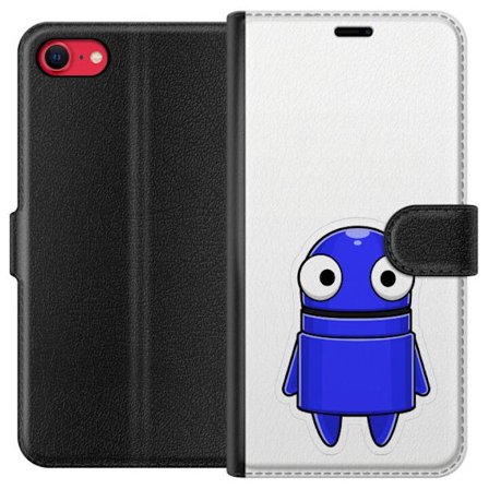 Kompatibel Tegnebogsetui til Apple Apple iPhone SE (2020) Blå tegnet karakter med store øjne og et venligt udtryk i minimalistisk design