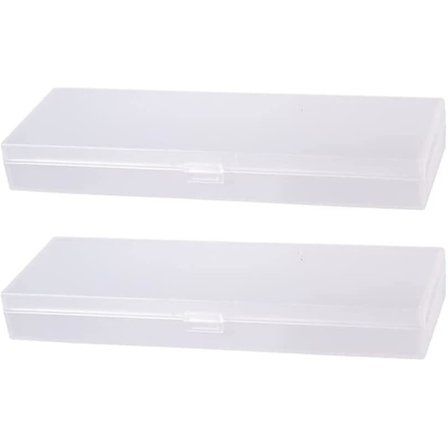 2 stk. Gjennomsiktig frostet penalhus, plast, skrivesaker, oppbevaringsboks med hengslet lokk