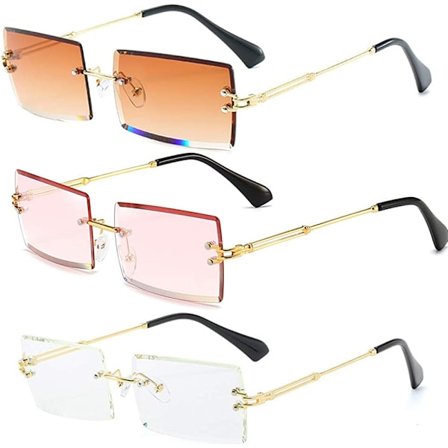 Rammeløse rektangulære solbriller for kvinner, fasjonable rammeløse firkantede solbriller