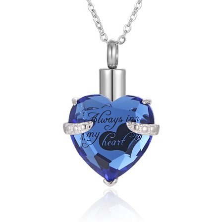 Minnessmycke Urna Halsband Hjärta Minnesgåva Hänge Askbehållare Kremeringsmycke för Aska (Blå färg)