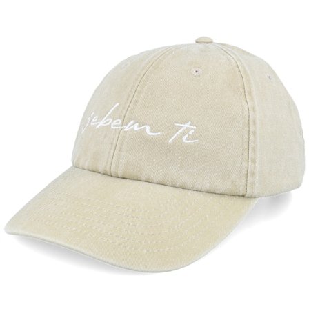 Iconic - Beige unconstructed Keps - Jebem Ti Script Washed Khaki Dad Cap @ Hatstore