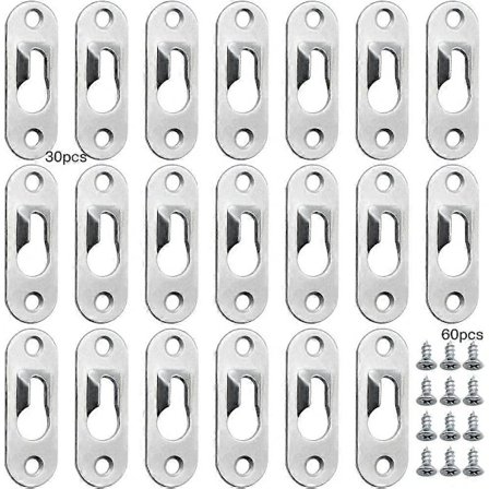 30 stk metallnøkkelhullhengere 45mm x 16mm med 60 skruer nøkkelhullhengerklemmer - Sølv
