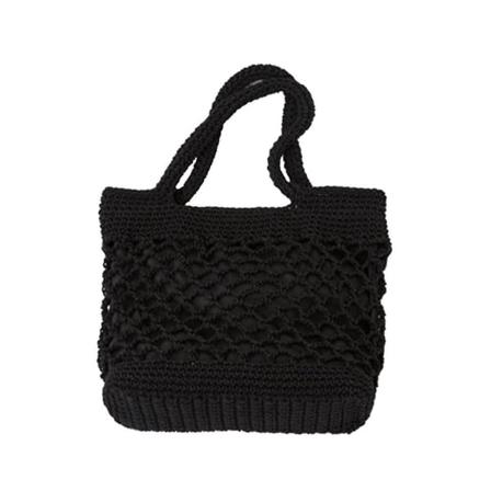 Bærbar strandveske i bomullsgarn, håndheklet, håndlaget skulderveske, stor kapasitet, messenger Black