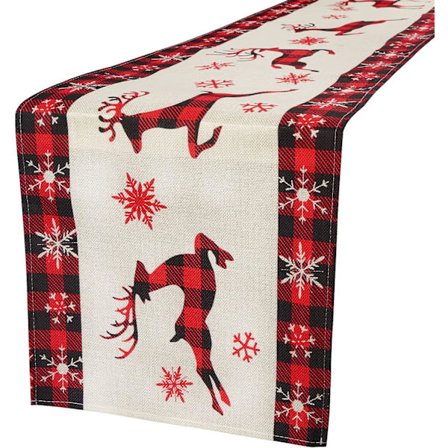 1 st linneduk för julbord, bordsduk i jute med renar och snöflingor