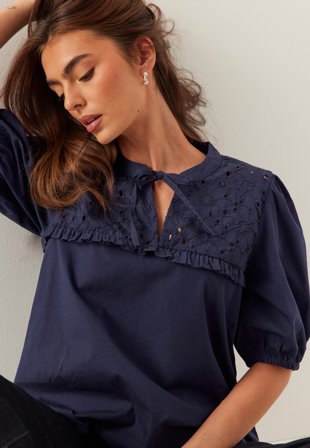 BUBBLEROOM - Broderie Anglaise Blouse - Navy