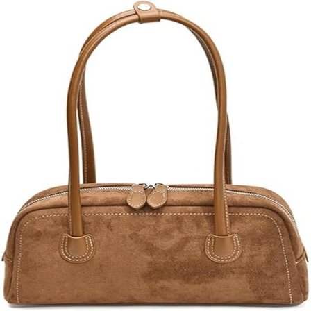 Elegant Boston-veske for damer, ensfarget mini-skulderveske i semsket skinn, multifunksjonell håndveske for jobbpendling, shopping og fest