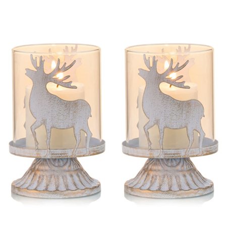 Metallikynttilänjalkojen setti, 2 kpl, pylväskynttilänjalat, Hurricane Distressed Preferred Pieces joulupöydän takan koristeluun, valkoinen