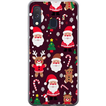 Kompatibel Mobilcover til Samsung Galaxy A40 julemønster med julemænd, rensdyr og peberkager i tegnet vinterstil