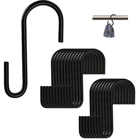 20-pak S-kroge S-formede metalkroge til køkken, badeværelse, soveværelse, Mini S-kroge (Sort)