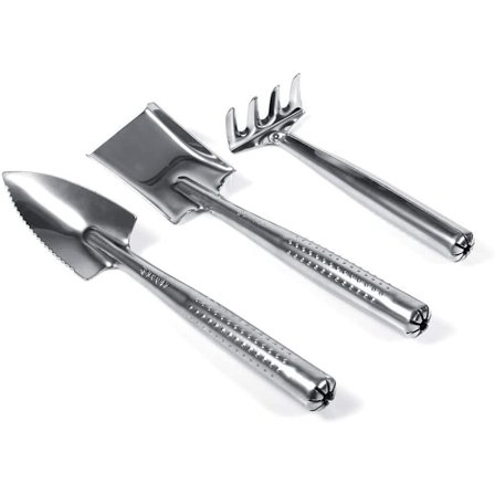 3X Rustfrit Stålskovl Spade Rake Håndtag Mini Have Plante Til