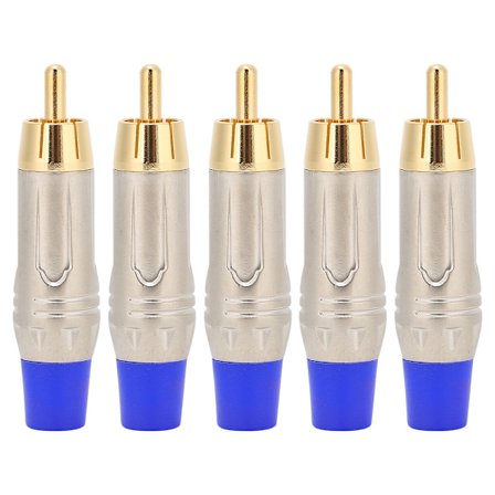 5 stk. Gullbelagt RCA Hann Loddeplugg Audio Kobling med Sink Legering Skallblå