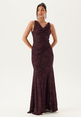 Bubbleroom Occasion - Deep Waterfall Mermaid Gown - Dark Plum