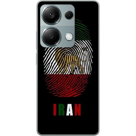 Yhteensopiva Puhelinkuori Xiaomi Redmi Note 13 Pro 4G Sormenjälkien muoto kuten Iranin lippu, jossa leijonamotivit mustalla dramaattisella taustalla