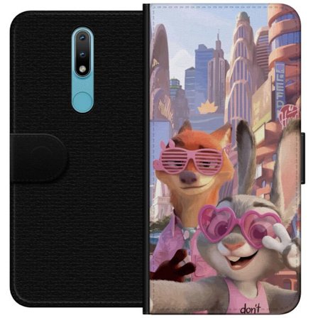 Yhteensopiva Lompakkokotelo Nokia Nokia 2.4 Animoituja eläimiä aurinkoisessa kaupunkiympäristössä, joilla on pinkit aurinkolasit ja positiivinen