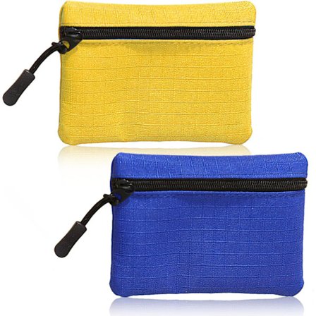 Pakke med myntpung med glidelås for kvinner og menn (gul + blå), liten myntpung i Oxford-stoff for jenter og gutter, mini bærbar myntpung