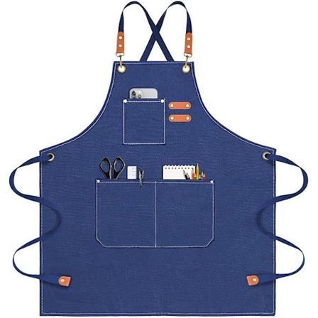 Kokkeforklæde Canvasforklæde til mænd og kvinder med 3 lommer Krydsrygbestandigt arbejdsforklæde til madlavning Mørkeblå
