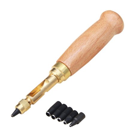 DIY Lær Punch Roterende Punch Skruehull Punch Bokbindingsverktøy med 6 Tippstørrelser og Trehåndtak