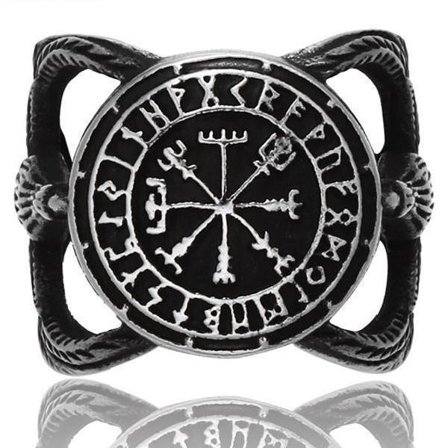 Ring - Nordisk mytologi - Öppen ring med Vegvisir och korpar