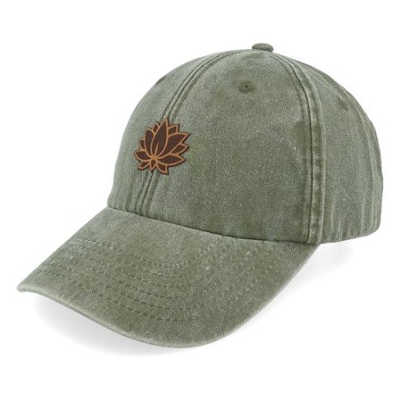 Wild Spirit - Grön unconstructed Keps - Lotus Flower Engraved Patch Washed Olive Dad Cap @ Hatstore