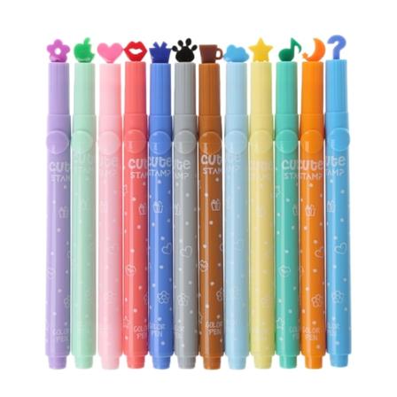 3st skolmaterial för kreativa söta färgglada Kawaii-stämpelmarkörer