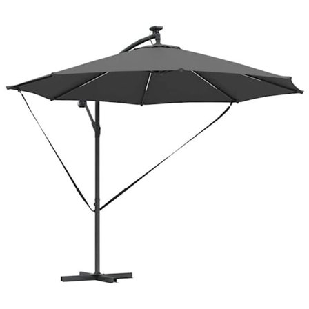 Parasol med sidofäste - vidaXL - Antracit - 294x294x248 cm - 360° lutning - Integrerad solenergi LED - Vindresistent