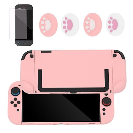Rosa Skyddsfodral Kit kompatibelt med Nintendo Switch 2 - Silikongrepp, Skärmskydd och Knappskydd