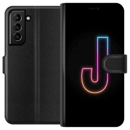 Kompatibel Tegnebogsetui til Samsung Samsung Galaxy S21+ 5G Minimalistisk neonbogstav J i farveskiftende lys mod sort baggrund