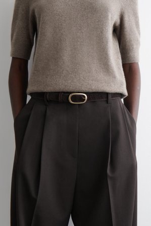 COS Women's Oval Buckle Pony Hair Effect Leather Belt in Brown