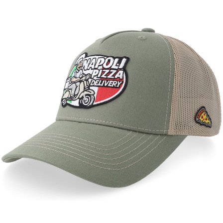 Iconic - Grøn trucker Kasket - Napoli Pizza Delivery Loden Green/Khaki Mid A-frame Trucker @ Hatstore