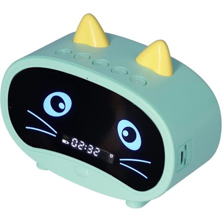 Mini Multifunktionel Tegneseriehøjttaler, Børns Søde Katteøre Design Digital Vækkeur, FM Radio, Dobbelt Bagerste Højttalere Bluetooth Hukommelseskort 