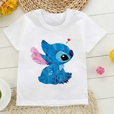 Barn T-shirt i bomull Barn Disney Lilo Stitch Tecknad T-shirt Stitch Söt Manga T-shirt Y2k Grafisk T-shirt Tjej Pojke Topp T-shirts