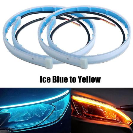 2 stk Drl Led Strip Blinklys Sekvensiell Gul Lys Fleksibel Kjørelys 12v Bil Frontlykt Biltilbehør| | Ice Blue to yellow 60cm