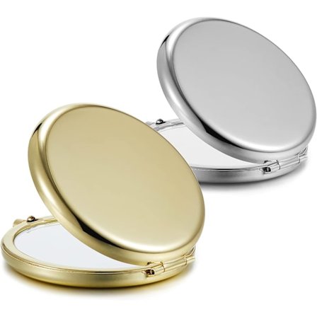 Getinbulk Compact Mirror Bulk, set med 2 dubbelsidiga 1X/2X förstorande handväska Pocket Makeup Speglar (guld och silver)