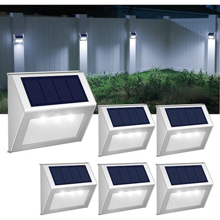 【Kjølig hvit】 Solcelle gjerdelys, dekorativt lys i rustfritt stål