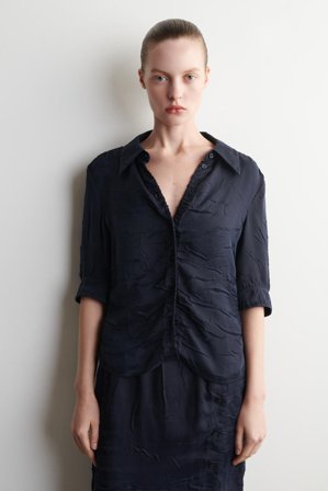 COS Gathered Crinkled Shirt in Blue - Women