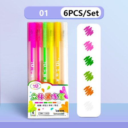 6 STK/SÆT 3D Stereo Jelly Pen Highlighter Pen 01 01