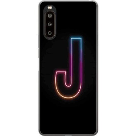 Yhteensopiva Puhelinkuori Sony Sony Xperia 10 II Minimaalinen neonkirjain J värien vaihtuessa valossa mustaa taustaa vasten