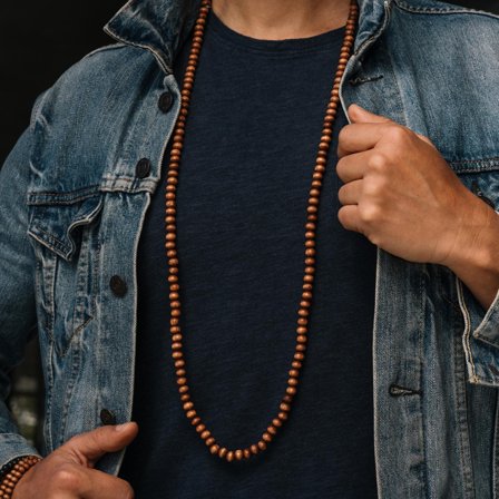 Collar de cuentas de madera marrón para hombres - Collares de cuentas