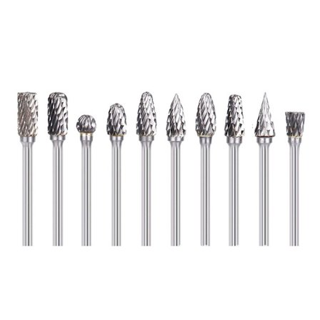 #10 stk. Carbide Rotary Burr Sæt 10 stk. Dobbelt Skærings Tilbehørs Burr med 3 mm (1/8 tommer) Skaft til DIY Træskæring Boring Gravering Metal 
