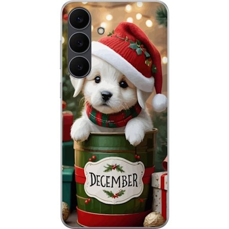 Kompatibelt Mobildeksel til Samsung Galaxy S25 FE Desember valp Jul søt hund nissehue gave koselig jul valp søt festlig ferie snø lys bedårende varm d