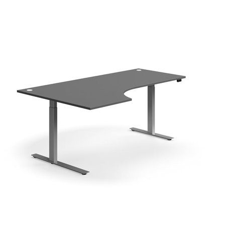 Hjørneskrivebord, hev/senk, L2000 B1200 mm, sølv, grå