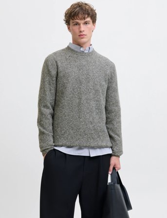 Jack & Jones Jprblasimon Souffle Knit Crew Neck - Grey - L