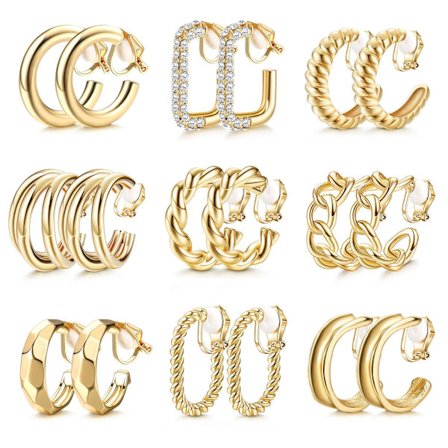 9 par Hoop-øredobber for kvinner og jenter, lette Huggie-øredobber