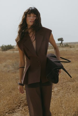 NA-KD Débardeur ajusté à boutons sur le devant - Blazer sans manches - Brun - EU 40