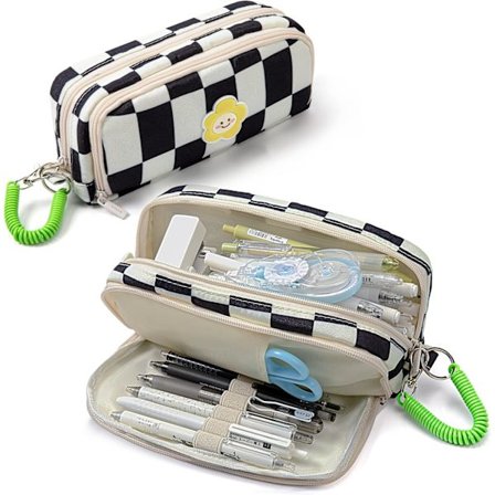 Stor lærredsopbevaringspose med aftagelig ternet fjerrem til kontorarbejde kunst (sort og hvid ternet)